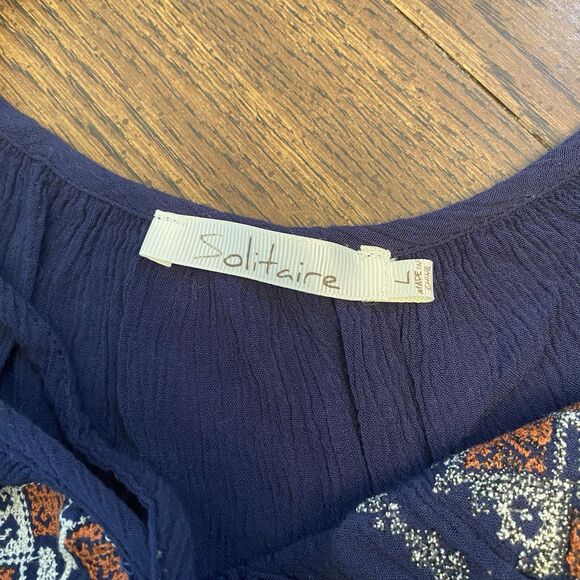 Solitaire Blouse Women’s Size Large Southwestern Hippie Boho Round Neck - Picture 11 of 11